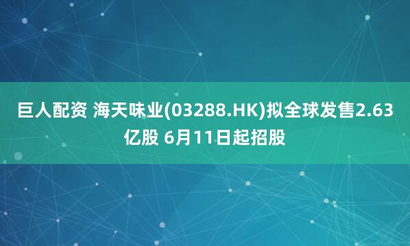 巨人配资 海天味业(03288.HK)拟全球发售2.63亿股 6月11日起招股